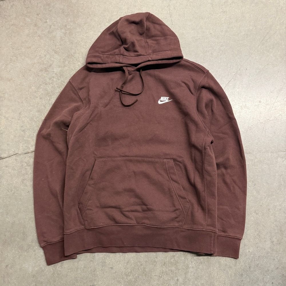 Nike Mens Club Fleece Pullover Hoodie Burgundy Brown Large BV2654-227